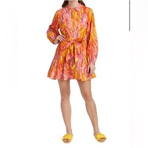 Farm Rio Pink Ombre Bananas Mini Dress Basic Sleeved XS NWT